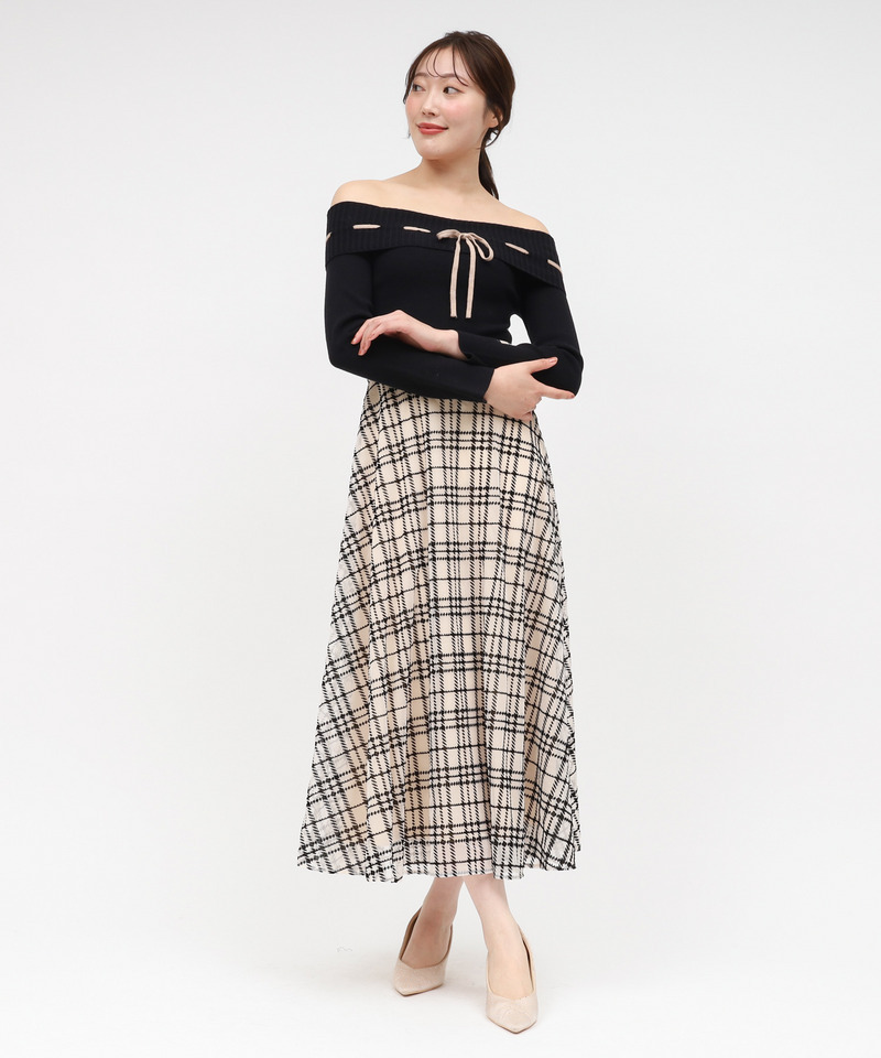 配色リボンフロッキーチェックドッキングワンピース｜ROYAL PARTY