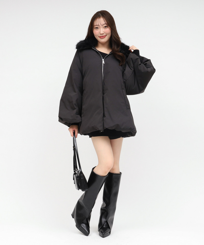 ファー付ポンチョ風パフィーコート｜ROYAL PARTY ロイヤルパーティー