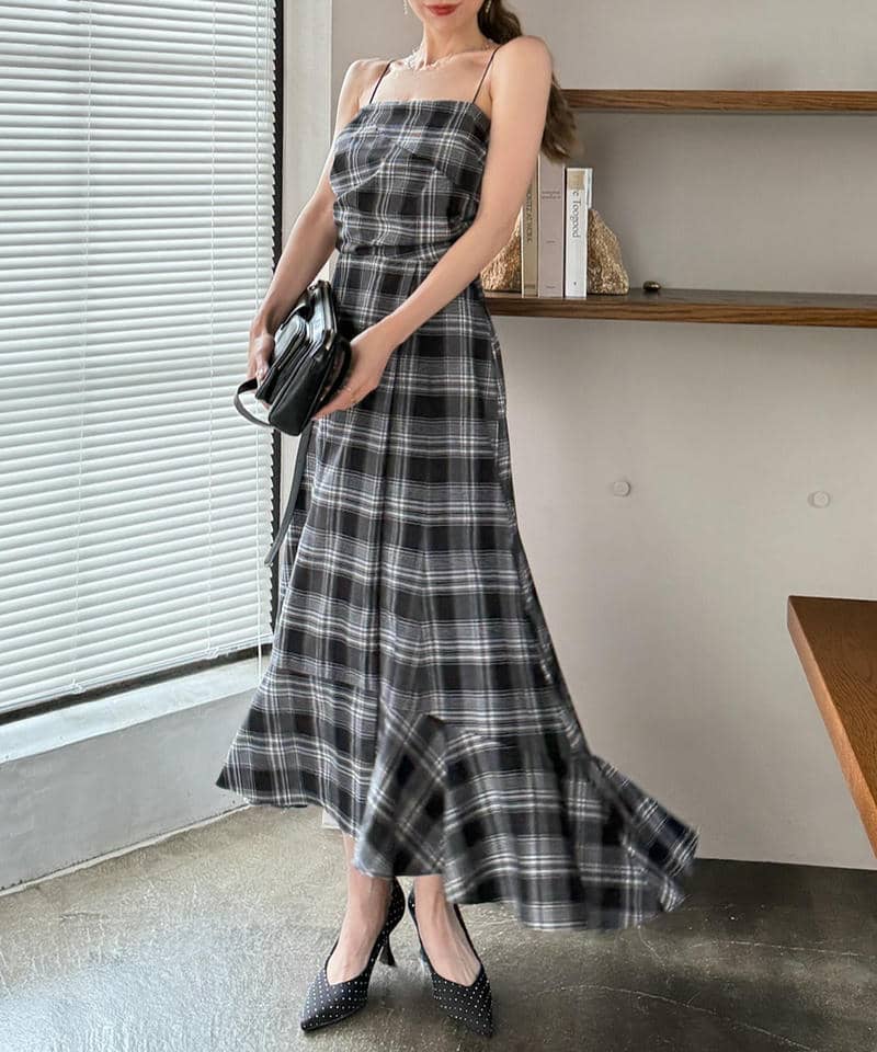チェック柄カッティングキャミフレアワンピース｜ROYAL PARTY ロイヤル