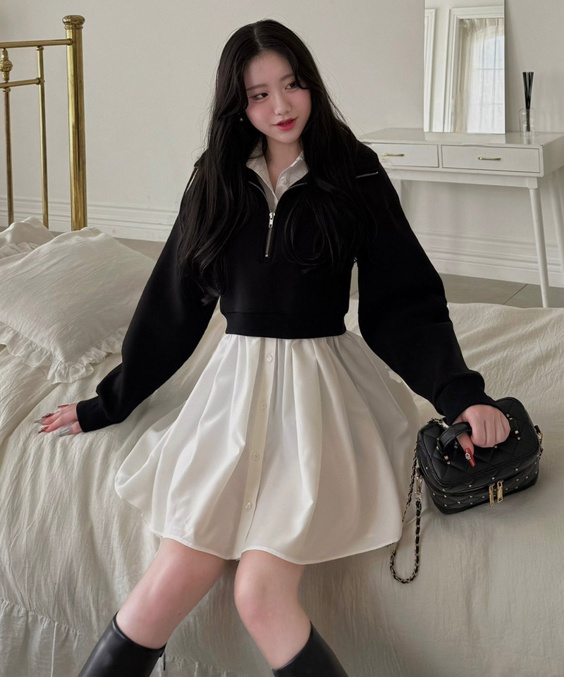 ハーフZIPレイヤードシャツミニワンピース｜ROYAL PARTY ロイヤル