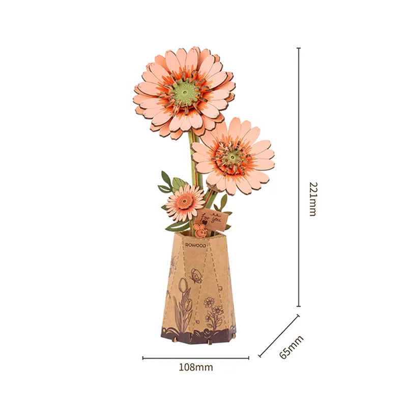 Rowood Home Decoration TW111 Light Orange Gerbera 3D Puzzle