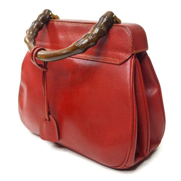 OLD Gucci 「レディロック」ウッドトップハンドバッグ（赤/猪革