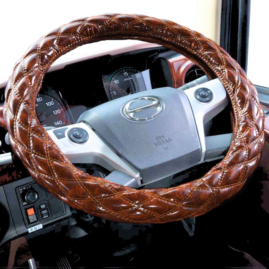 極太ダブルステッチハンドルカバー ウッドダイヤ 茶木目 / トラック