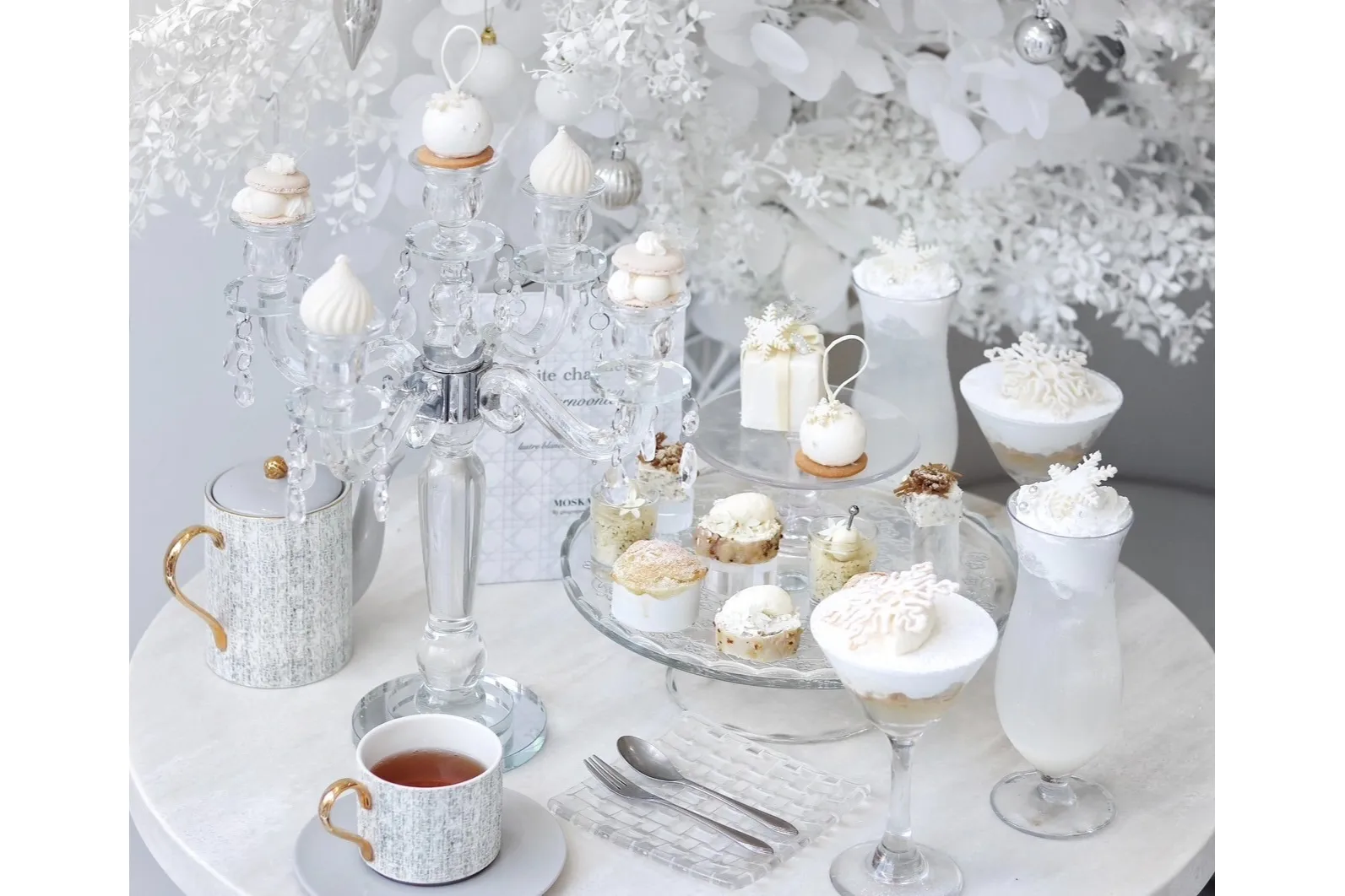 White chandelier Afternoon tea