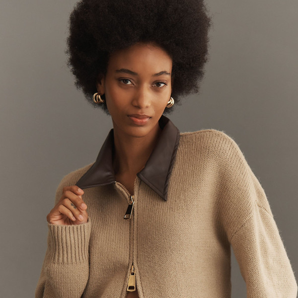 Vegan Leather Mixed Cardigan Sweater | Nuuly