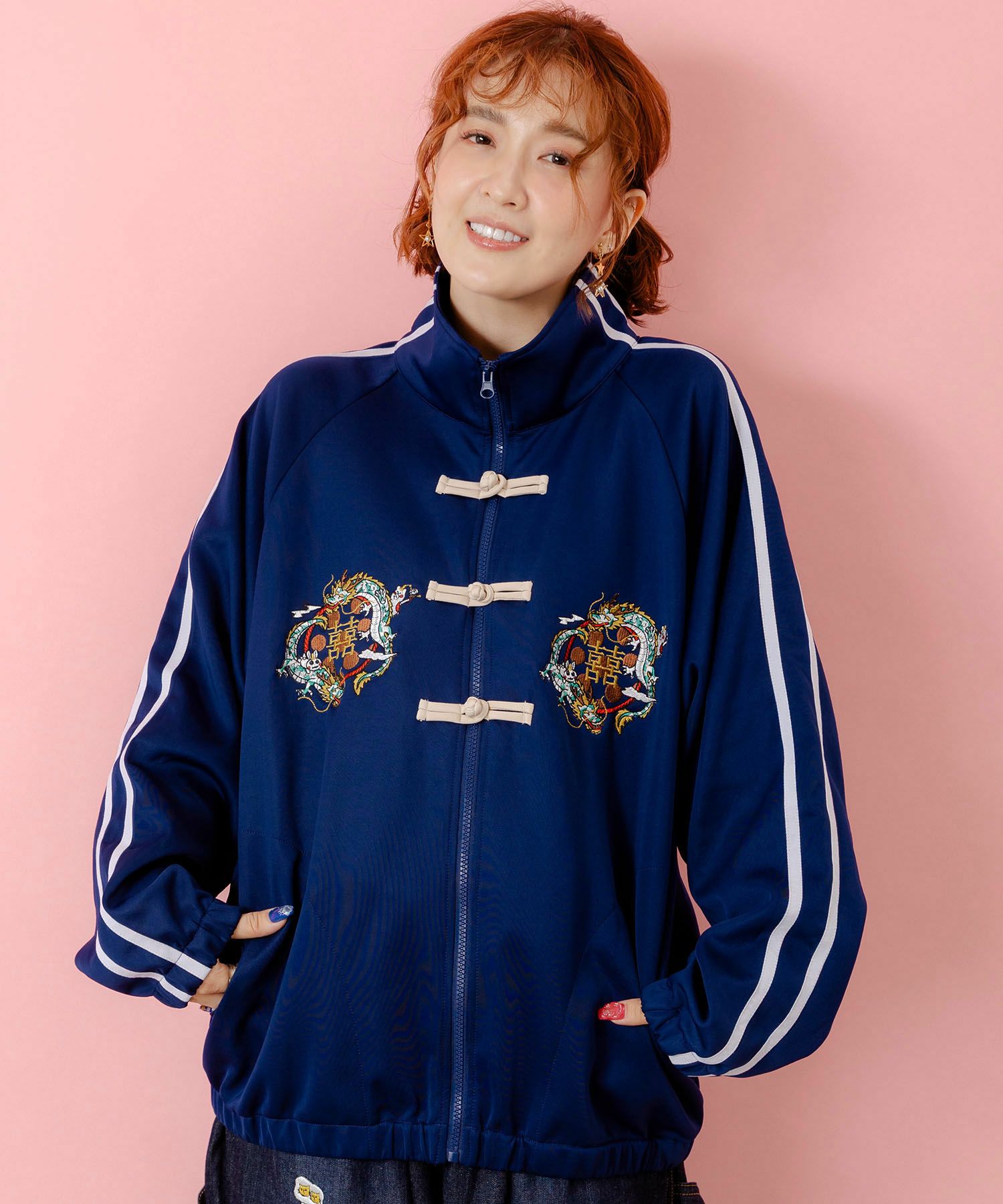 353109：ウサギと龍刺繍 カンフーボタンジャージの通販-ScoLar