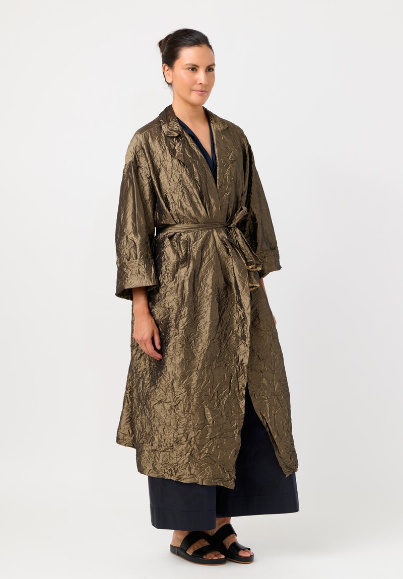 Daniela Gregis Washed Silk Randa Lungo Coat in Bronze Brown