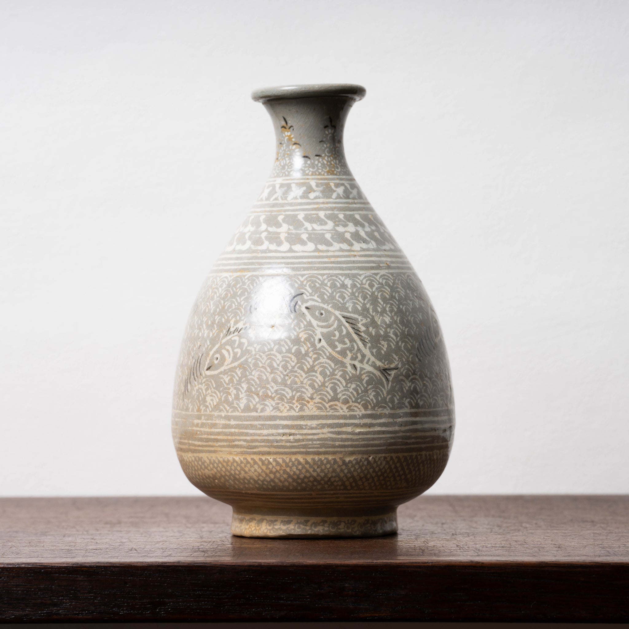 中国 青花釉裏紅 魚藻文 玉壺春瓶 C 7043