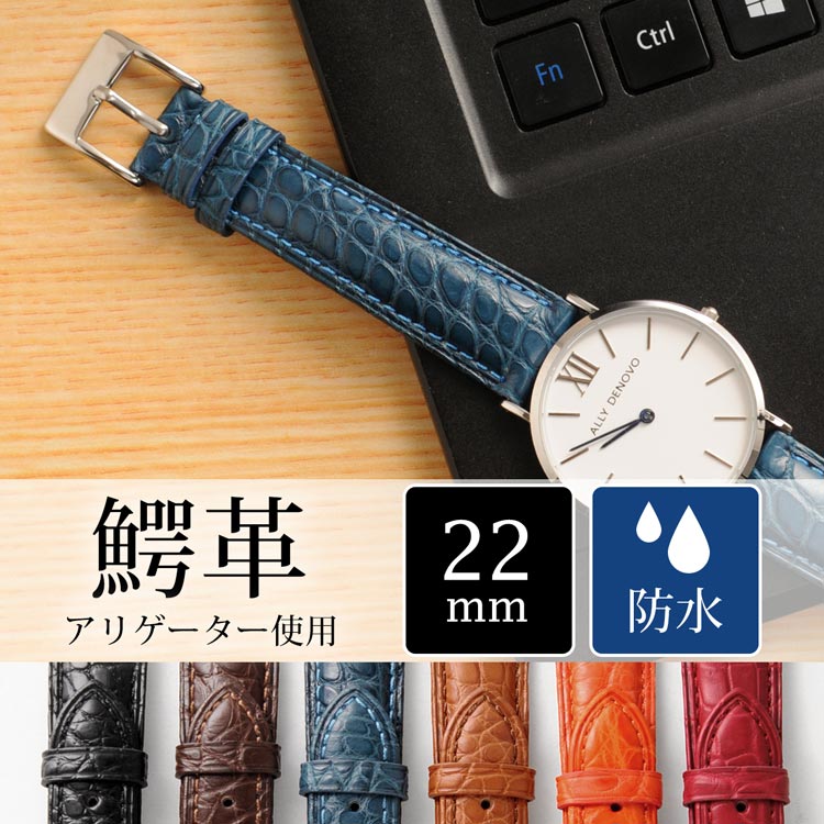 腕時計 付け替え用 ベルト 本革 メンズ アリゲーター 鰐皮 22mm