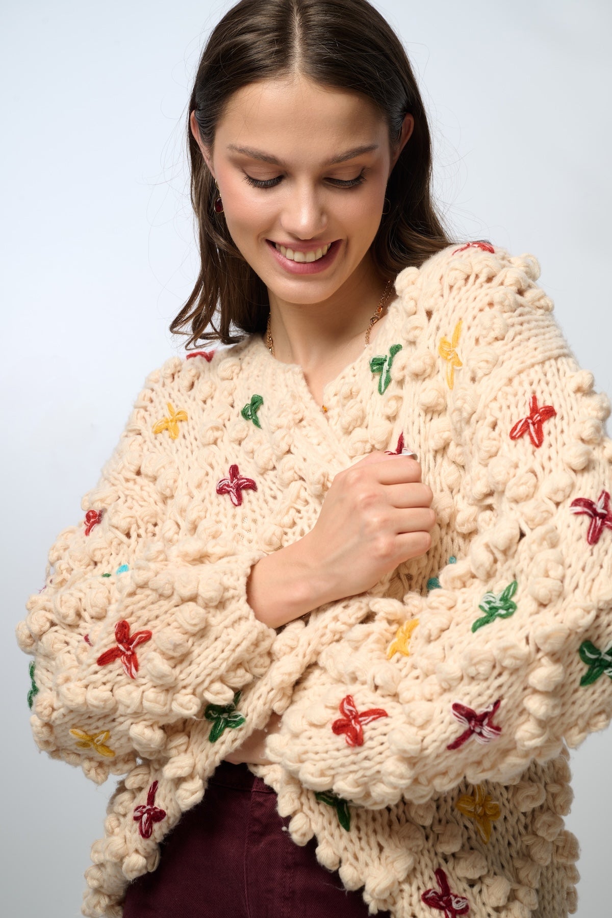 Floral Knitted Winter Cardigan for Women – SAACHI