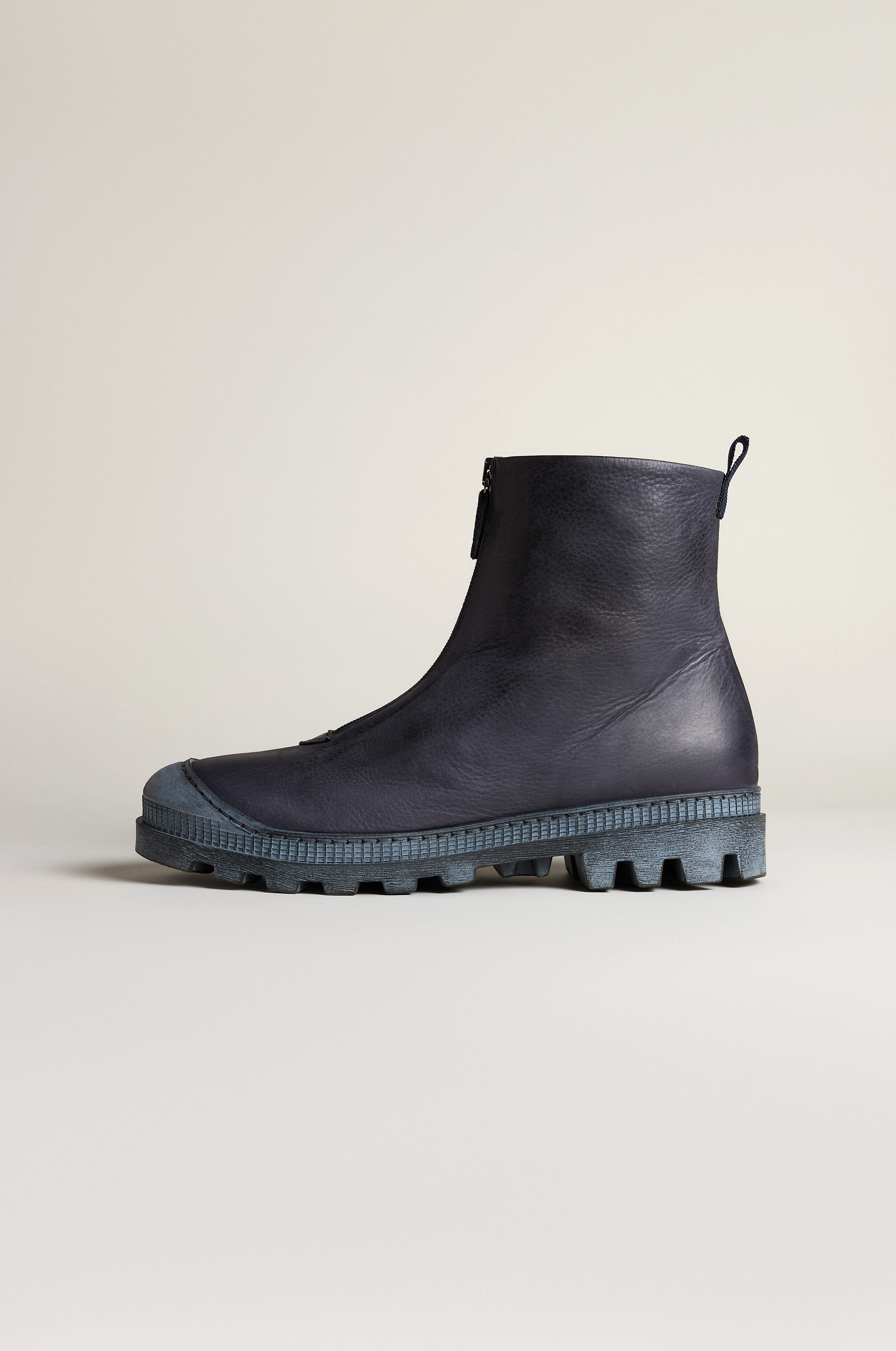 Navy Zip Front Leather Boots – Sahara