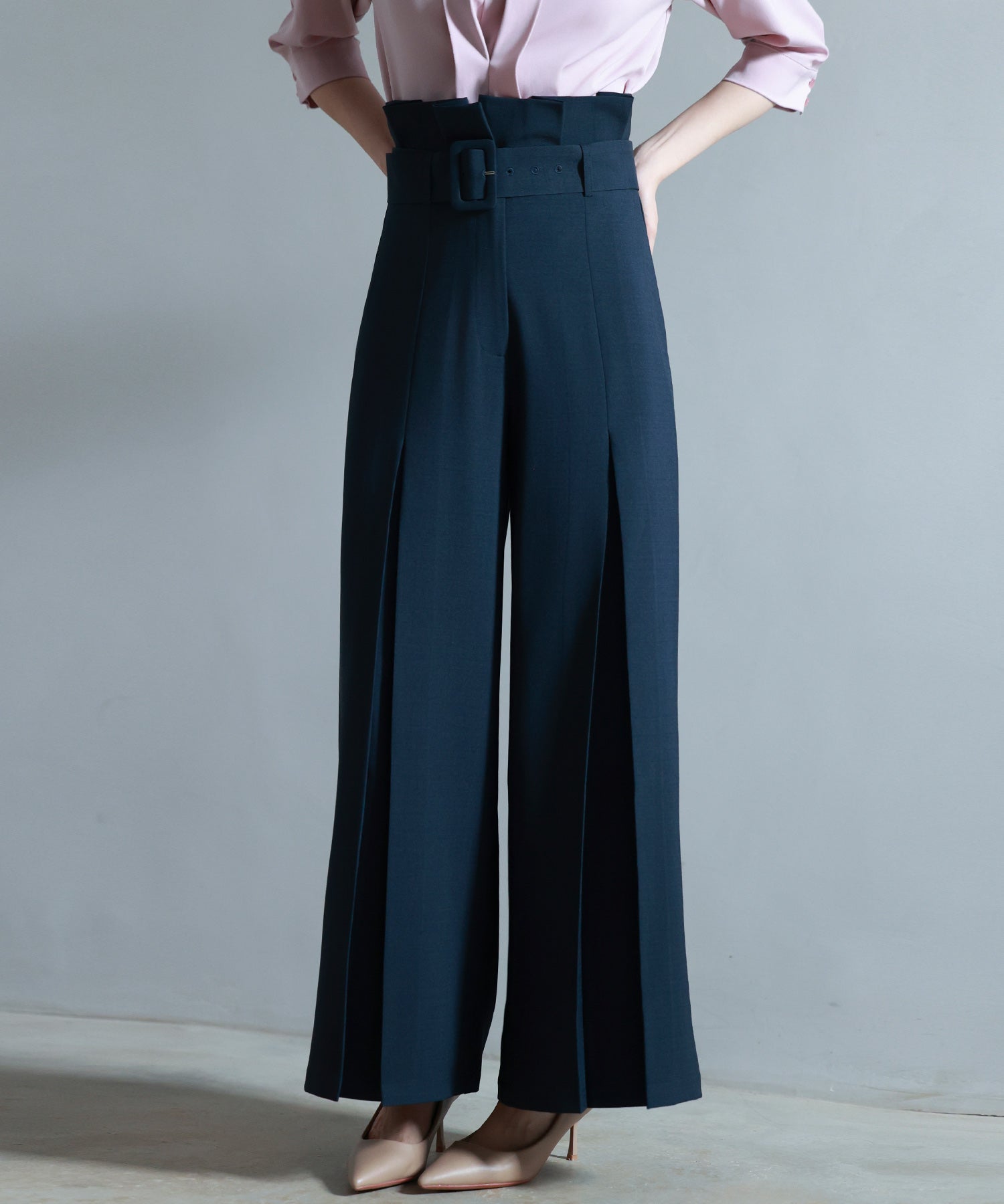 ベルト付きハイウエストワイドパンツsdp0263 ネイビー – [公式]SAISON