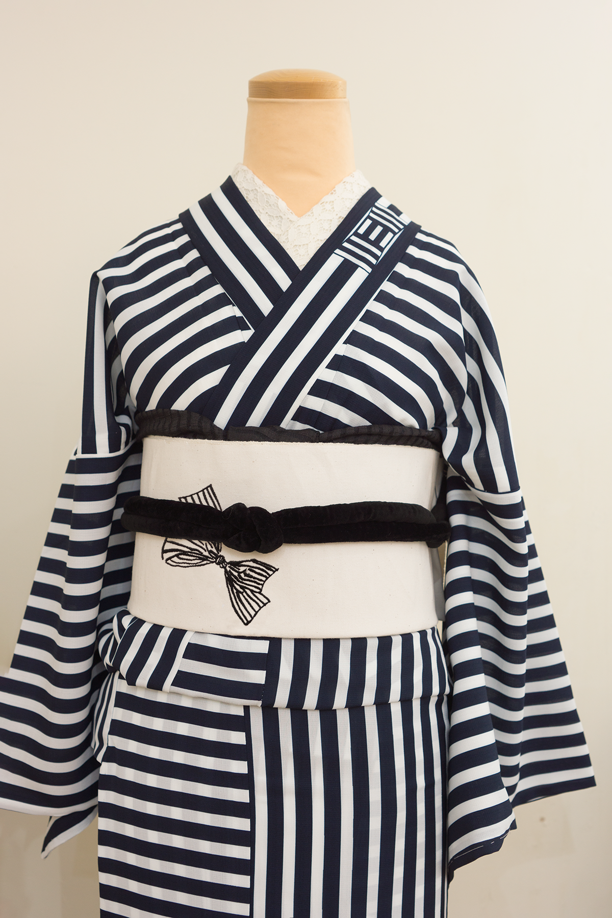 三河八寸ひとえ帯（ラインリボン・黒） | ＃さく研究所