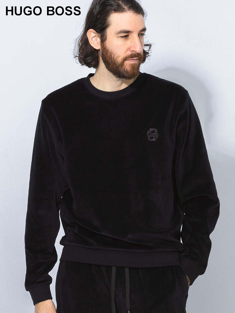 HUGO BOSS (ヒューゴボス) セットアップ対応 ベロア ロゴ刺繍 クルー