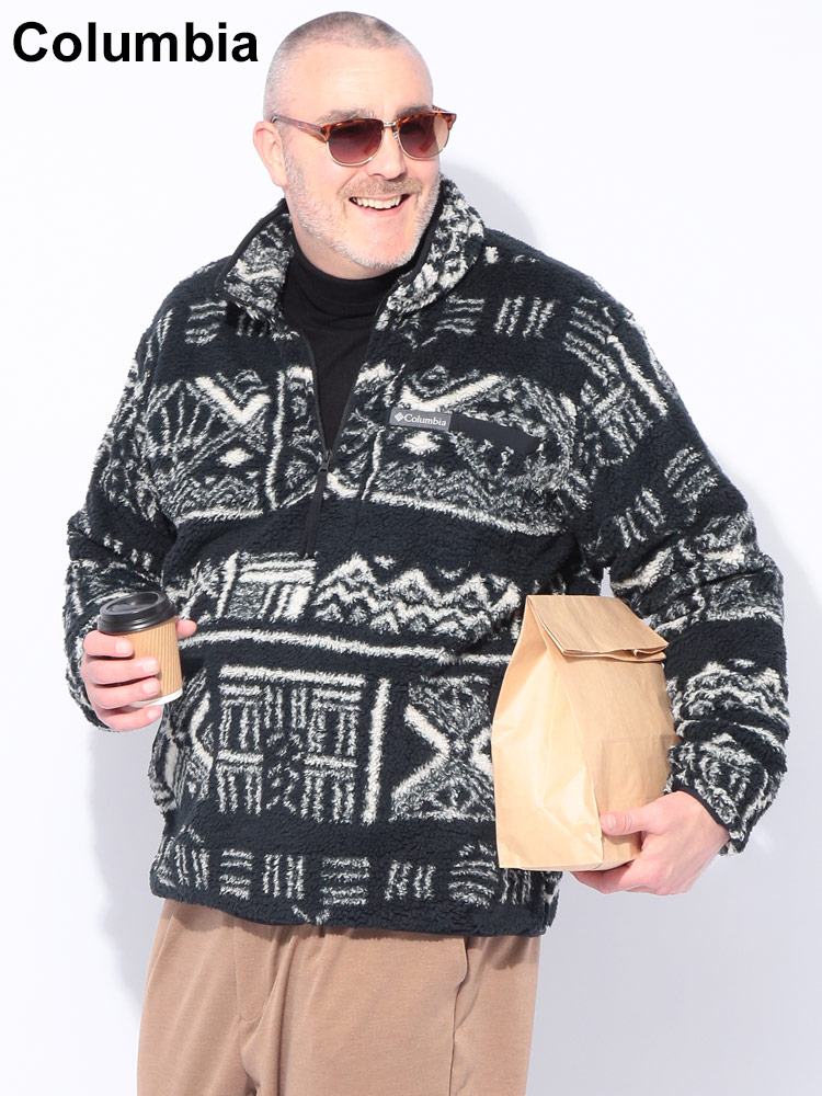 ブルゾン 総柄 ハーフジップ ボア フリース プルオーバー アウター