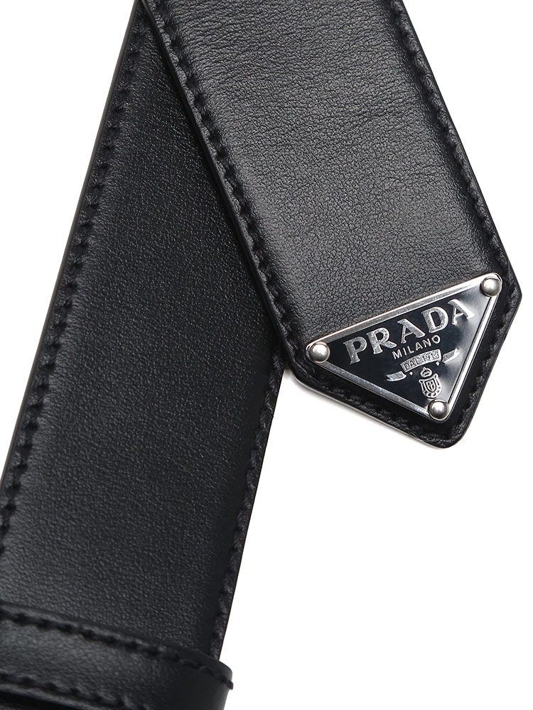 PRADA (プラダ) レザー ロゴプレート ピンバックルベルト 85cm 95cm