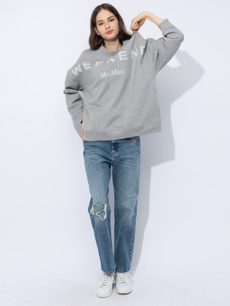 MAX MARA (マックスマーラ) 裏起毛 ロゴプリント クルーネック