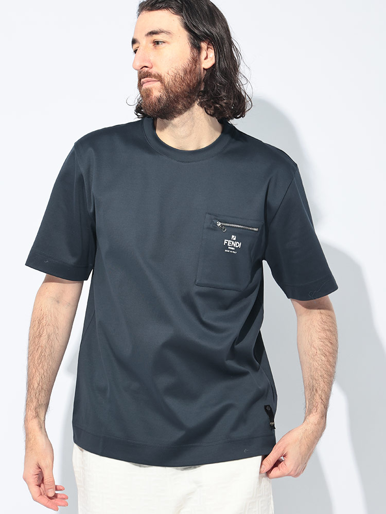 FENDI (フェンディ) ジップポケット クルーネック 半袖 Tシャツ メンズ