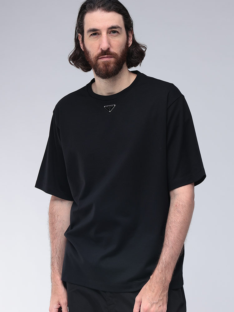 PRADA (プラダ) トライアングル ロゴ プレート クルーネック 半袖 T