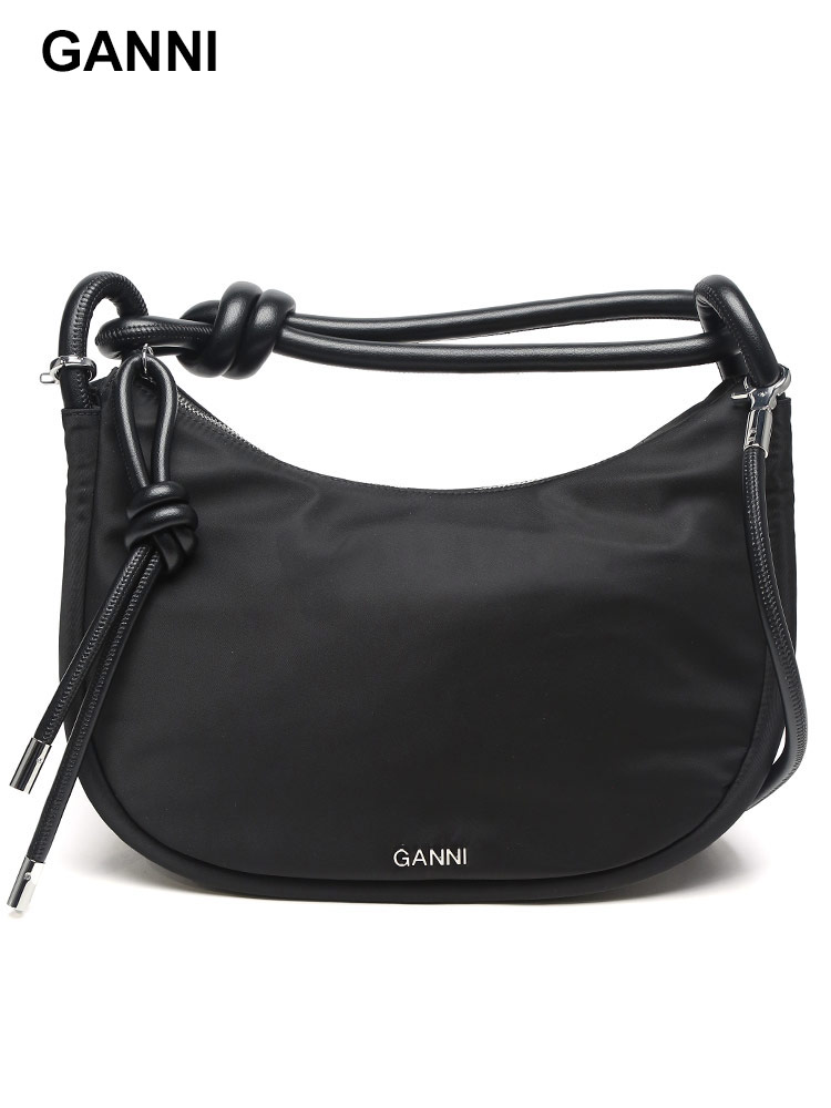 GANNI (ガニー) ナイロン レザータイハンドル シルバーロゴ 2WAY