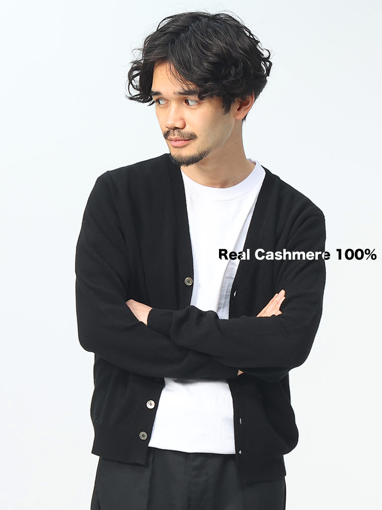 DESHENG (デシェン) カシミヤ100％ 12G 無地 カーディガン M L LL