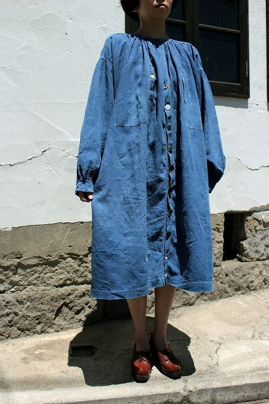 フランス】19世紀の羊飼いのインディゴリネンスモックコート