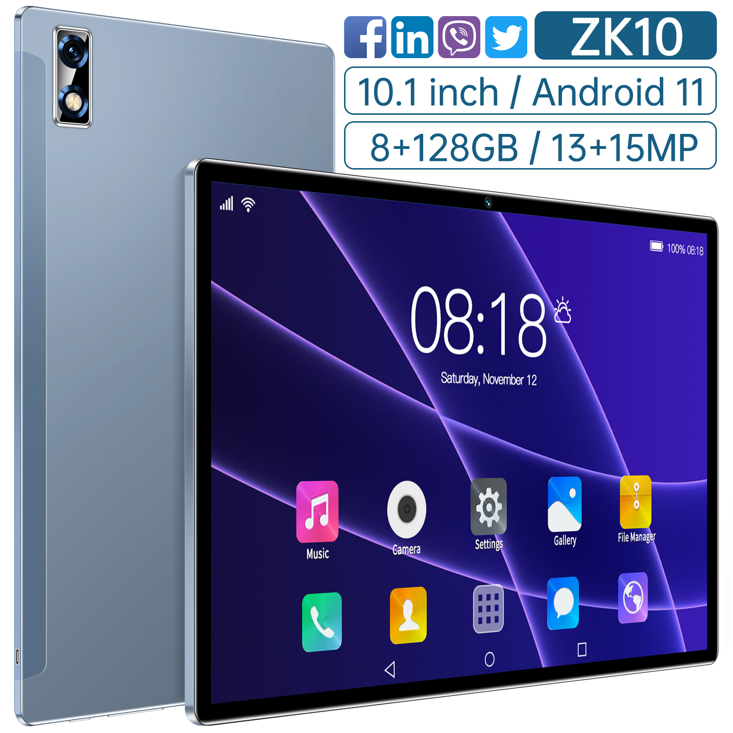 RAM 8G 128GB ROM Android新着大画面防水10.1インチzk10タブレットPC
