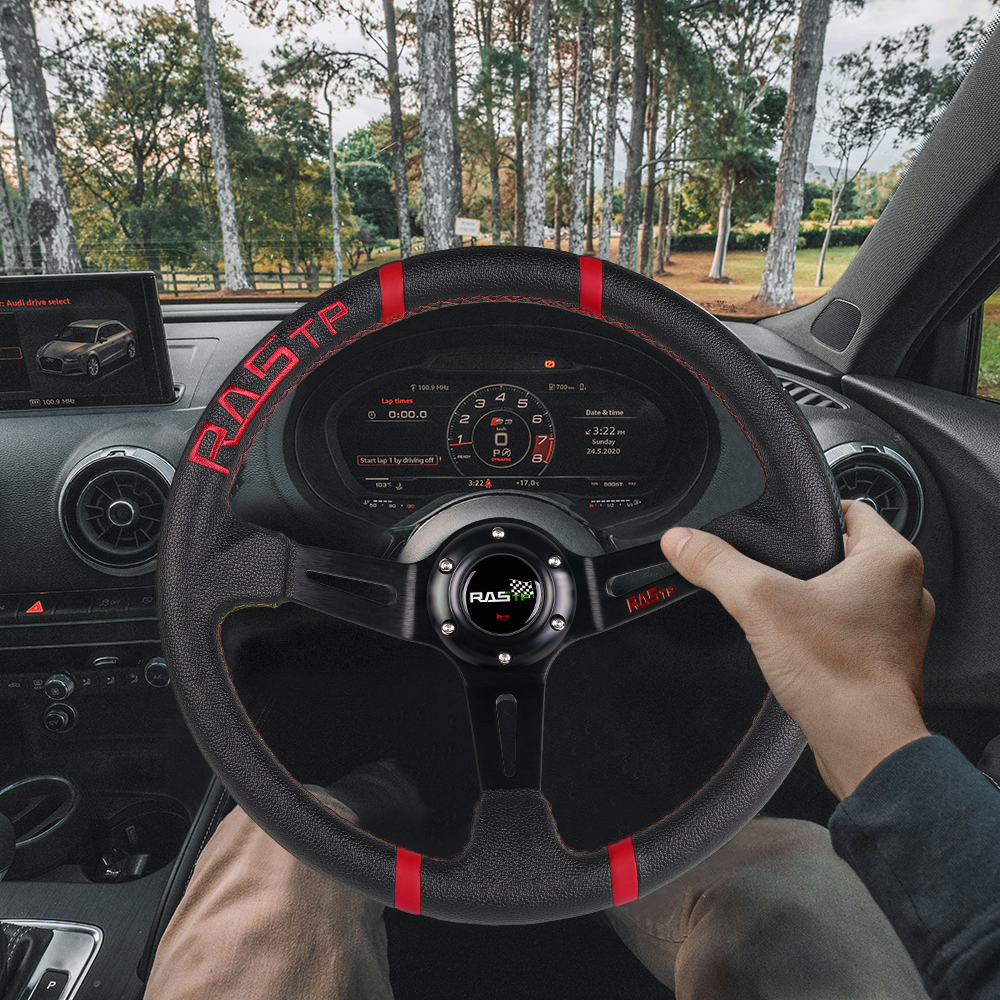 国内発送】レザーステアリングホイール,ヒョウ柄 JDMハート型,15インチ