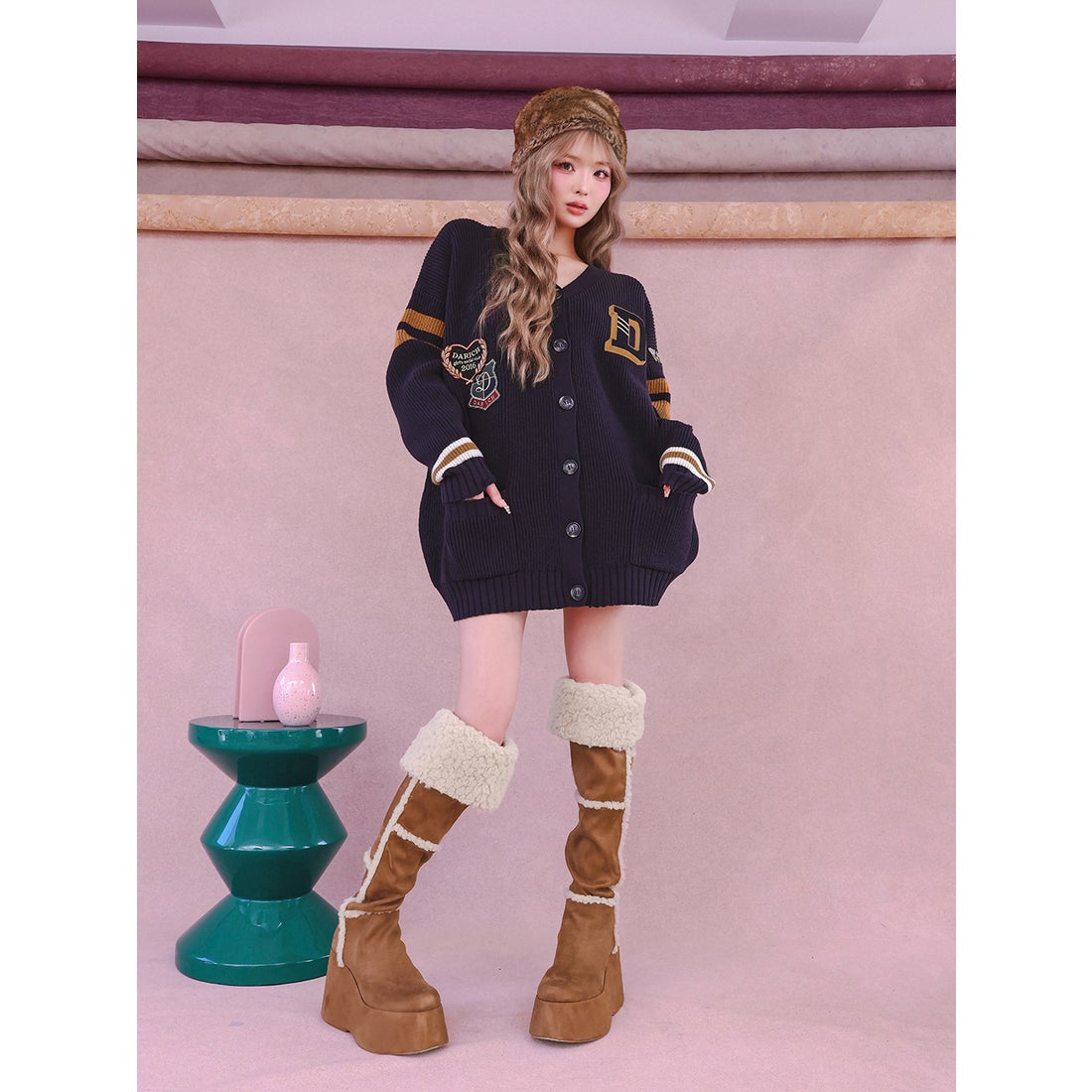 ダーリッチ Darich フェイクムートンニーハイブーツ （アイボリー