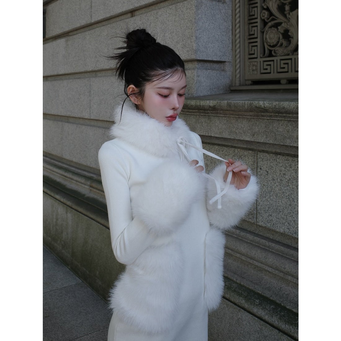 ダーリッチ Darich ボリュームファーニットミニワンピース （ホワイト