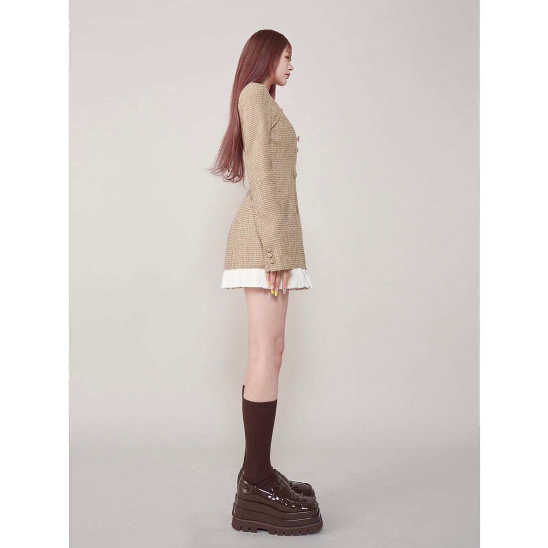 ダーリッチ Darich プリーツドッキングツイードミニワンピース