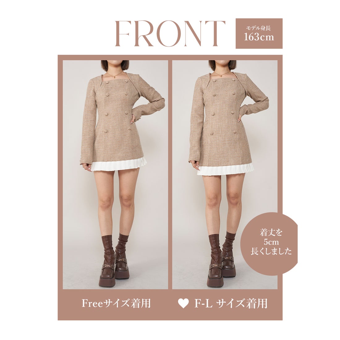 ダーリッチ Darich プリーツドッキングツイードミニワンピース