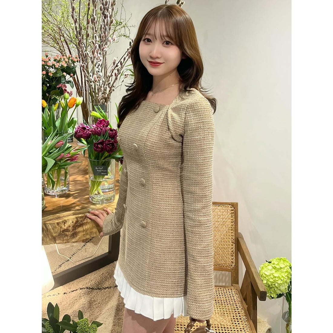 ダーリッチ Darich プリーツドッキングツイードミニワンピース