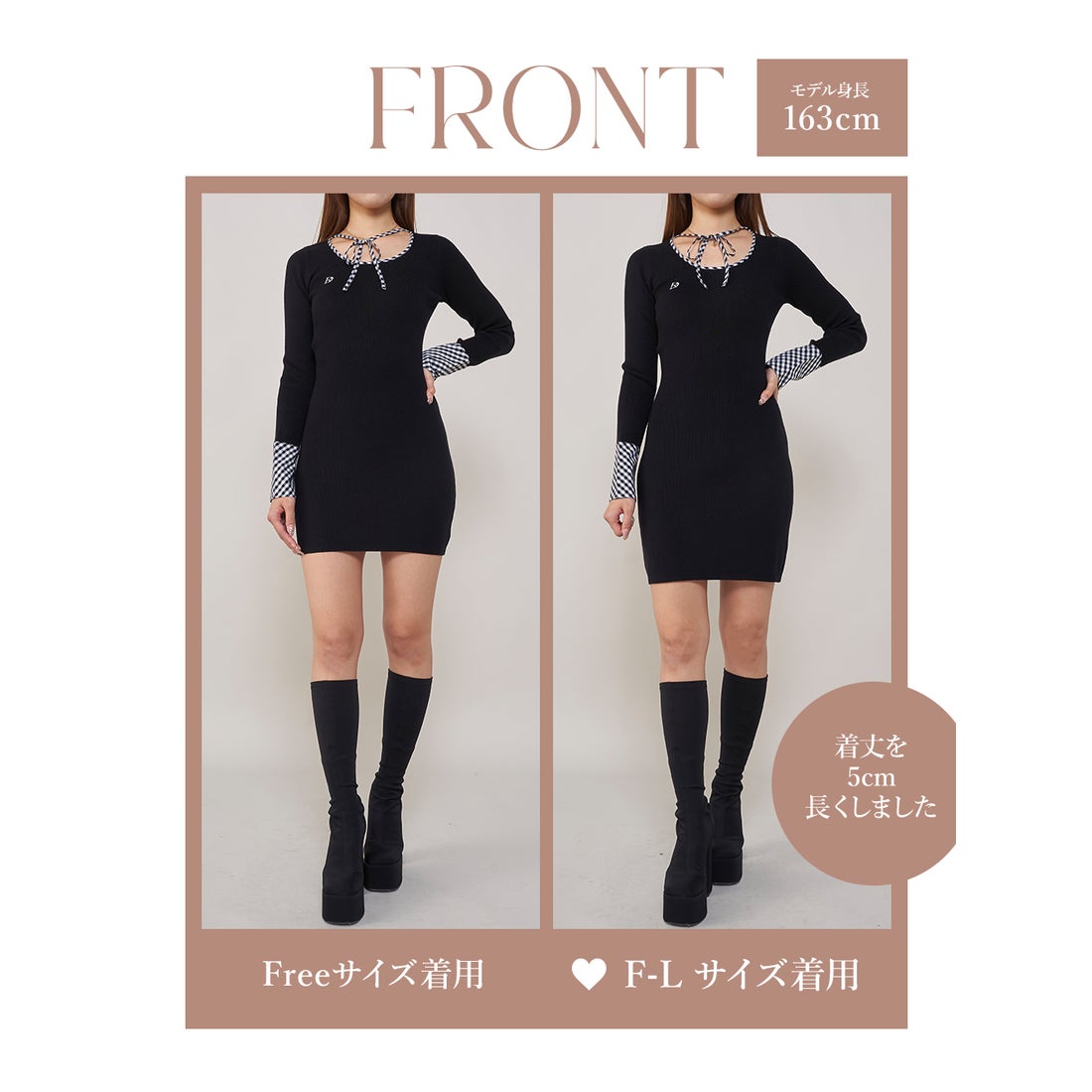 ダーリッチ Darich チェックリボンニットミニワンピース （ブラック