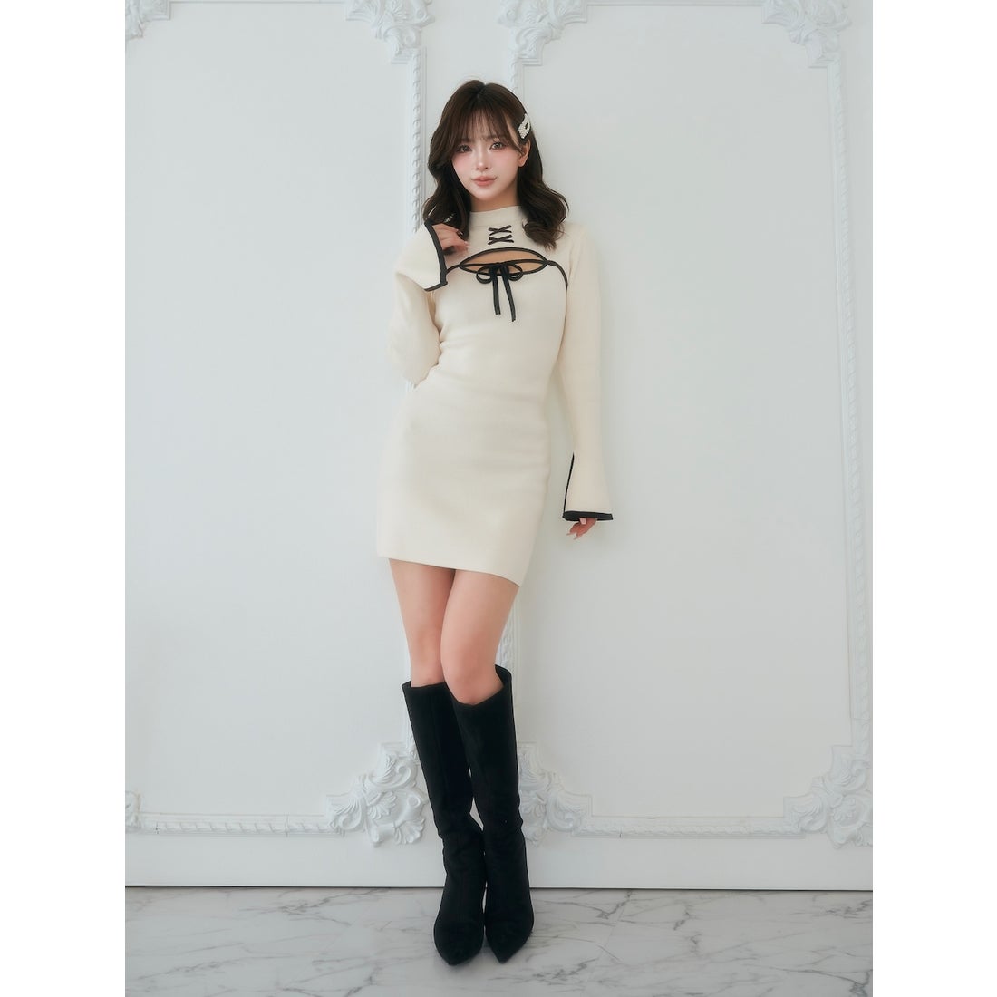 ダーリッチ Darich フロントオープンリボンニットミニワンピース