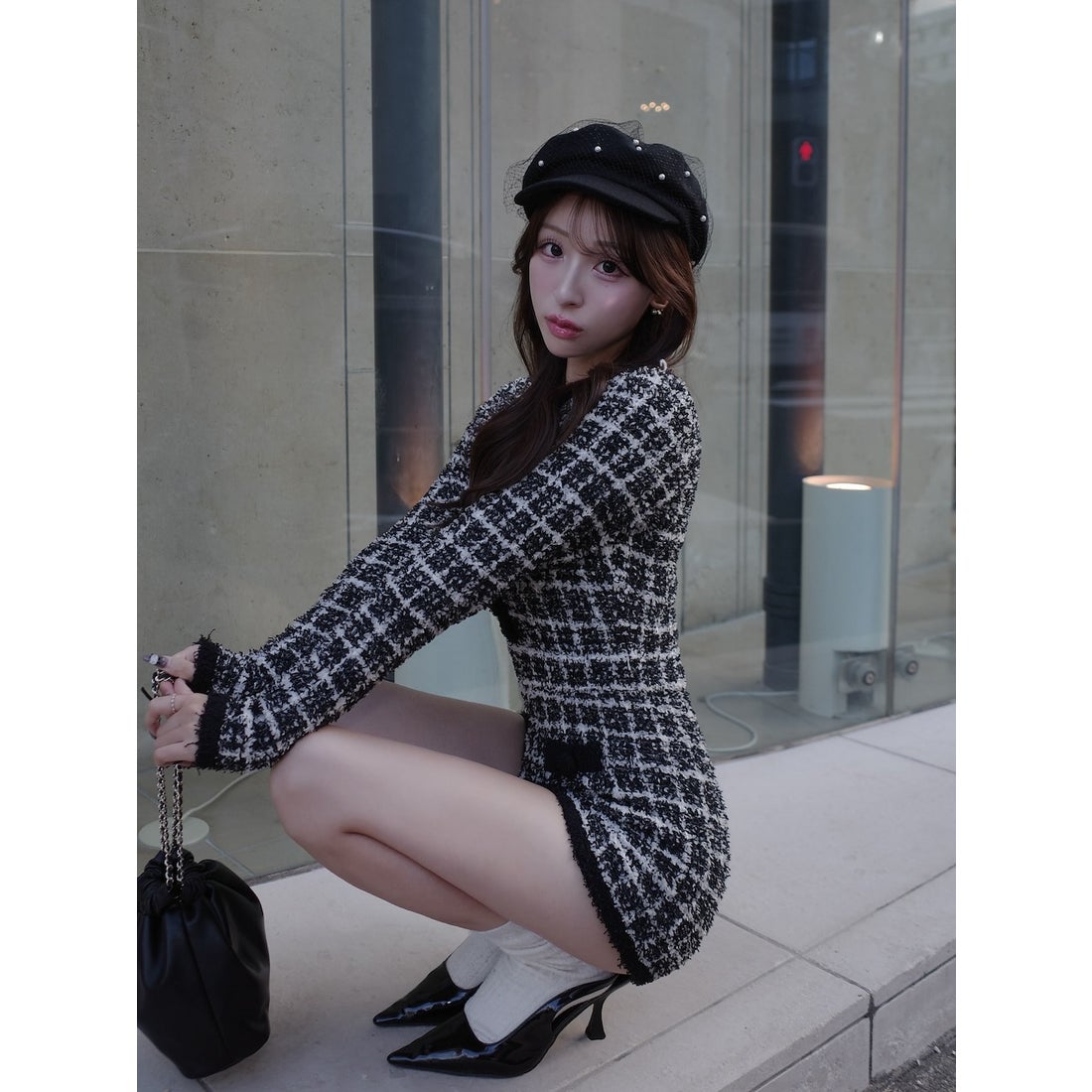 ダーリッチ Darich ツイードニットコンビネゾン （ブラック