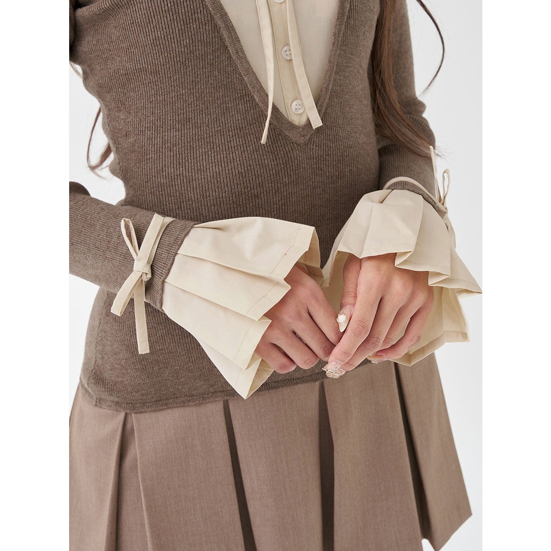 ダーリッチ Darich シャツドッキングプリーツミニワンピース （モカ