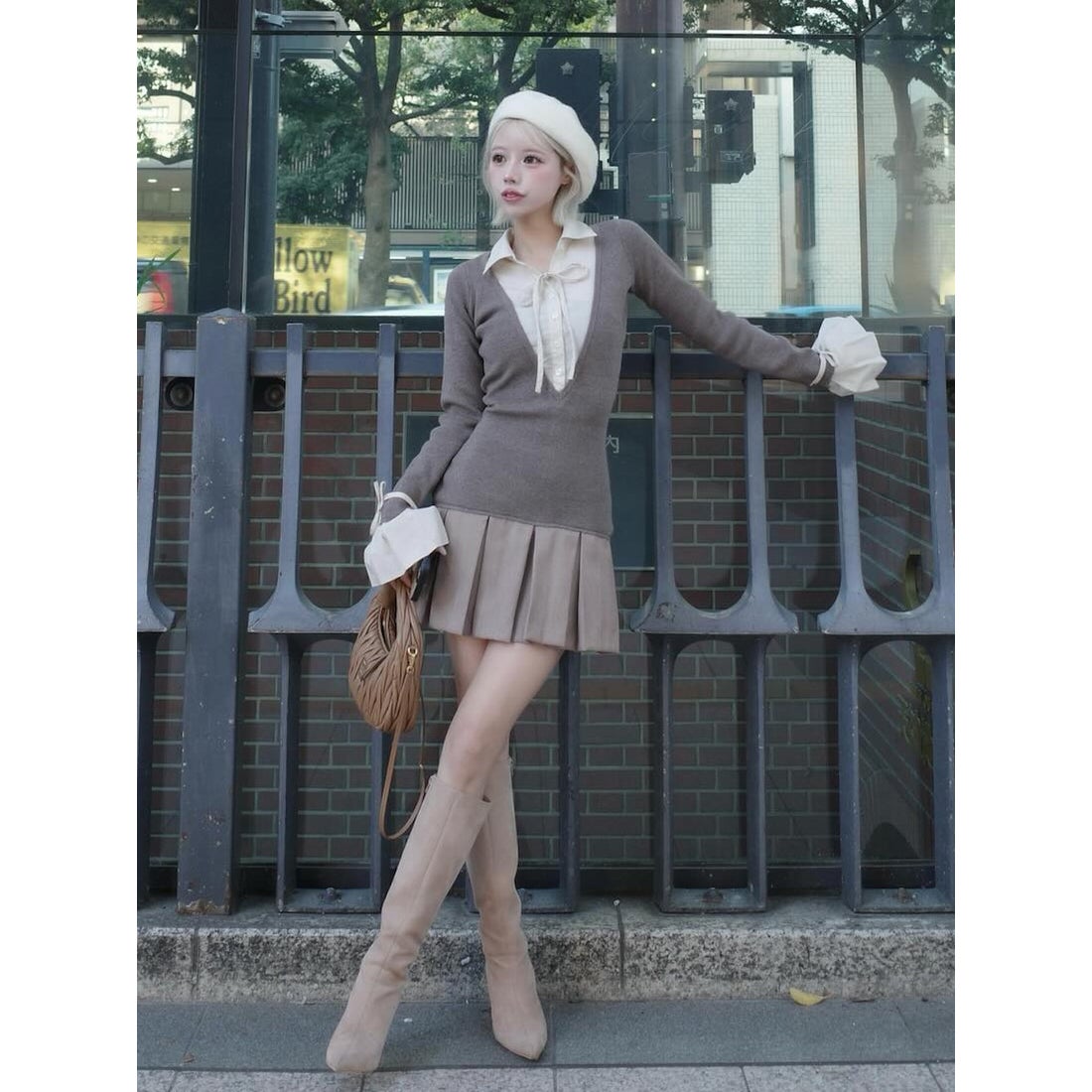 ダーリッチ Darich シャツドッキングプリーツミニワンピース （モカ