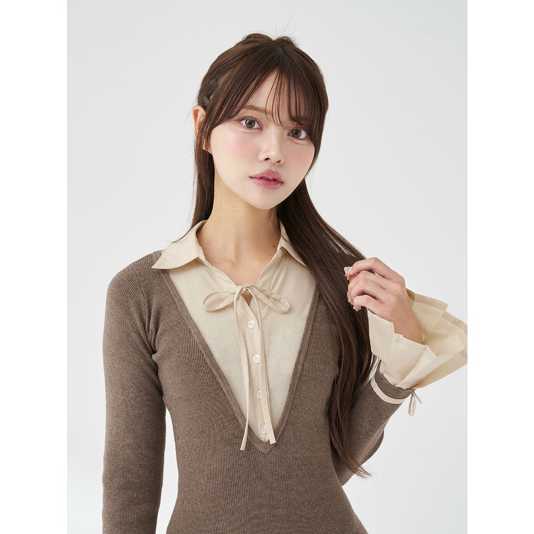 ダーリッチ Darich シャツドッキングプリーツミニワンピース （グレー