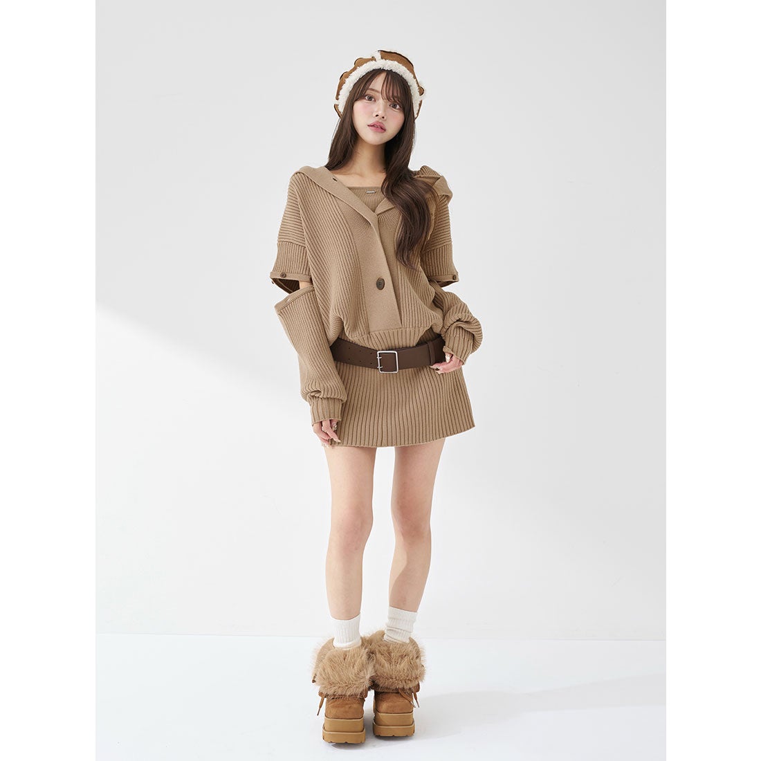 ダーリッチ Darich ローウエストデザインニットワンピース （モカ