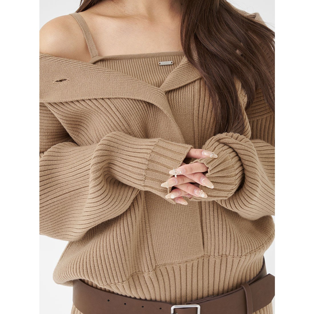 ダーリッチ Darich ローウエストデザインニットワンピース （モカ