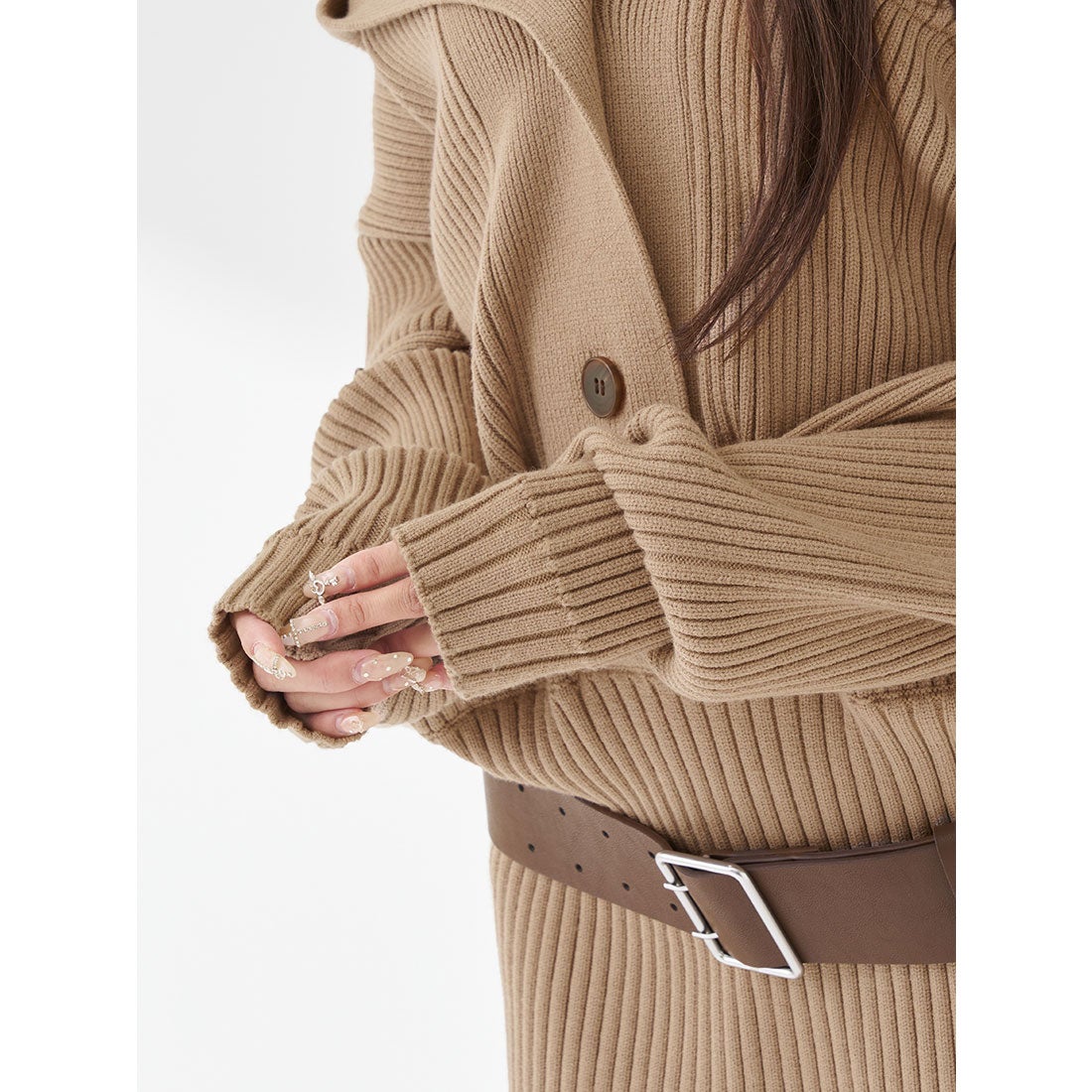 ダーリッチ Darich ローウエストデザインニットワンピース （モカ