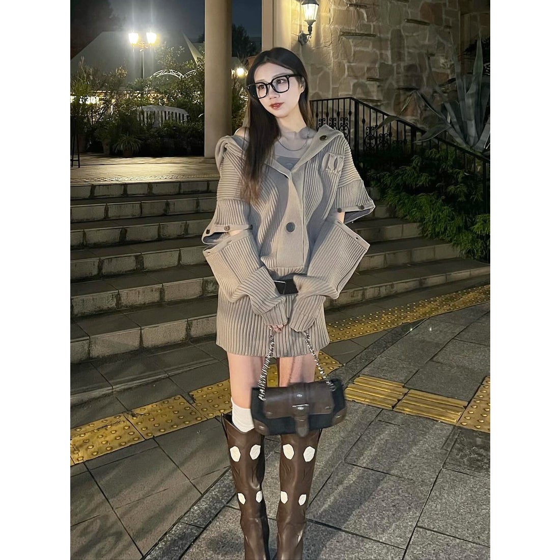 ダーリッチ Darich ローウエストデザインニットワンピース （モカ