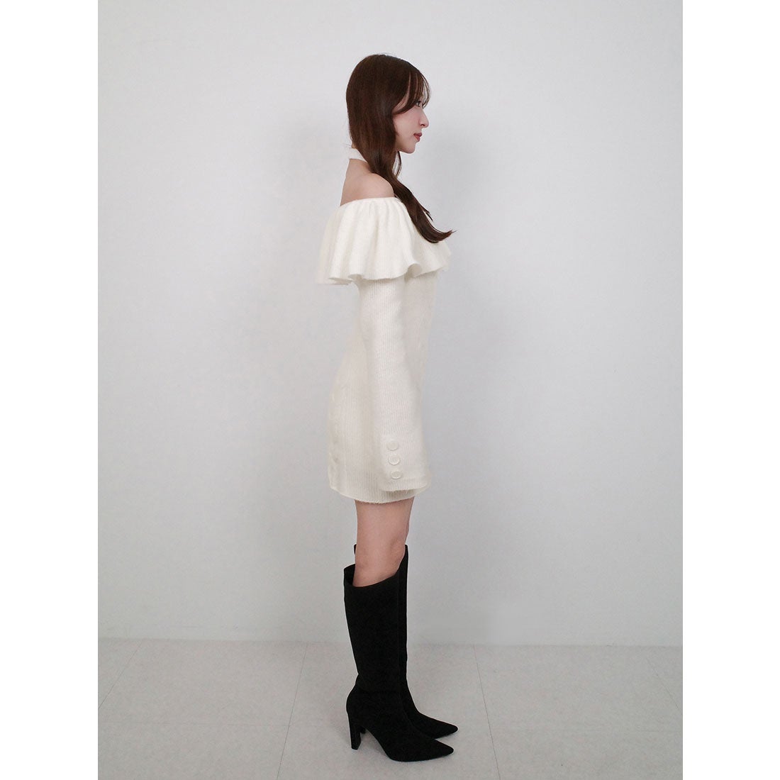 ダーリッチ Darich ホルターデザインオフショルニットミニワンピース