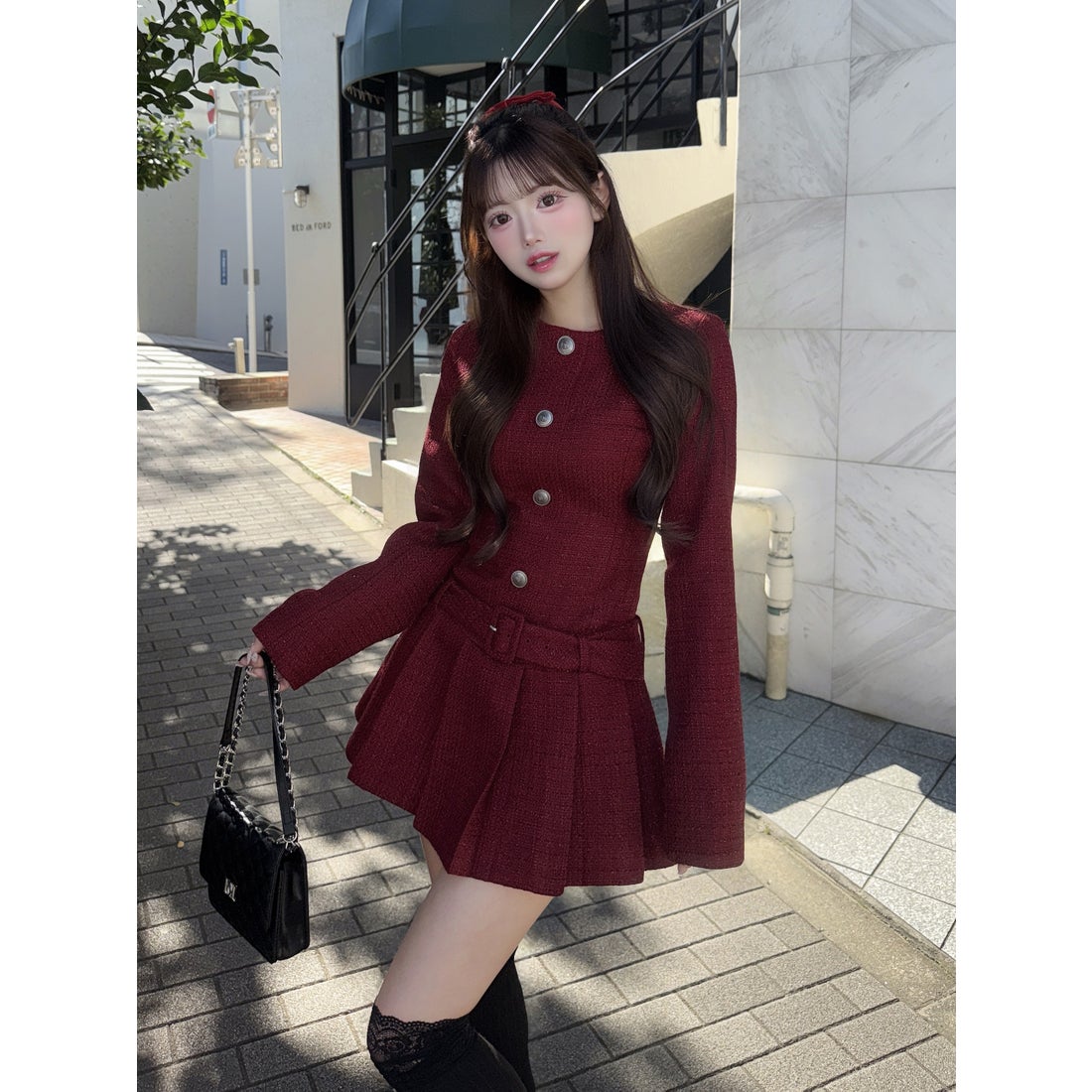 ダーリッチ Darich ボックスプリーツツイードミニワンピース