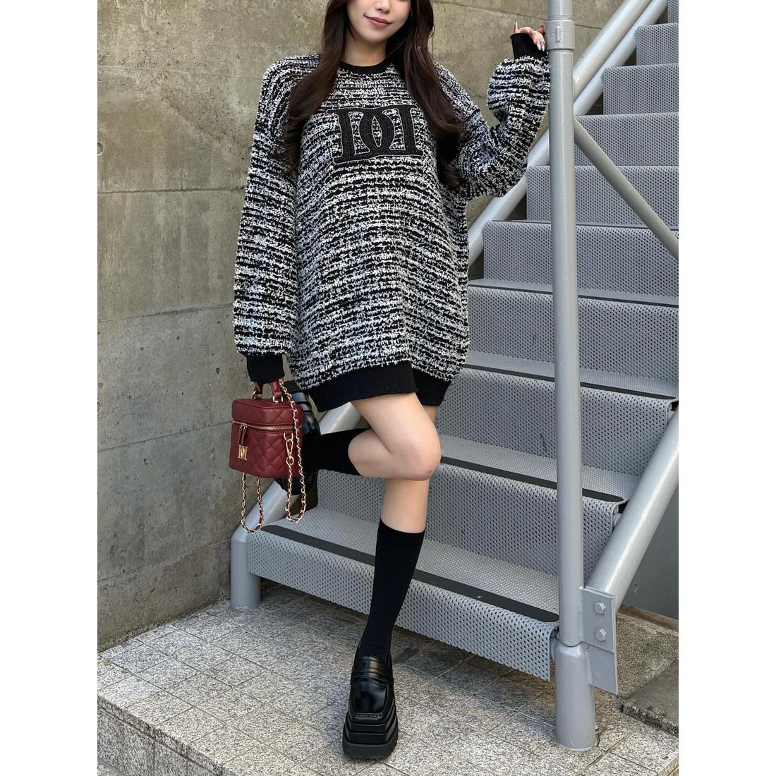 ダーリッチ Darich DDロゴツイードニットプルオーバー （ブラック