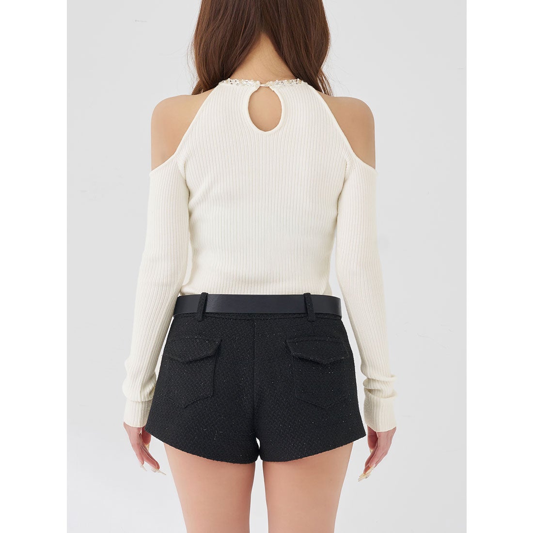 ダーリッチ Darich リボンビジューアメスリニットトップス （ピンク