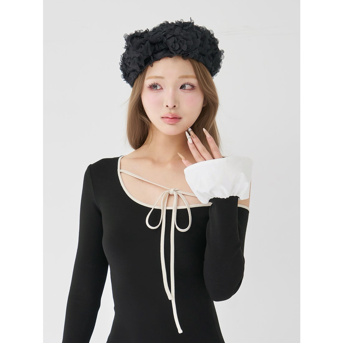 ダーリッチ Darich デザインネックリボンミニワンピース （ブラック