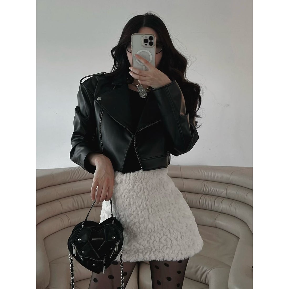 ダーリッチ Darich ドロップショートライダースジャケット （ブラック