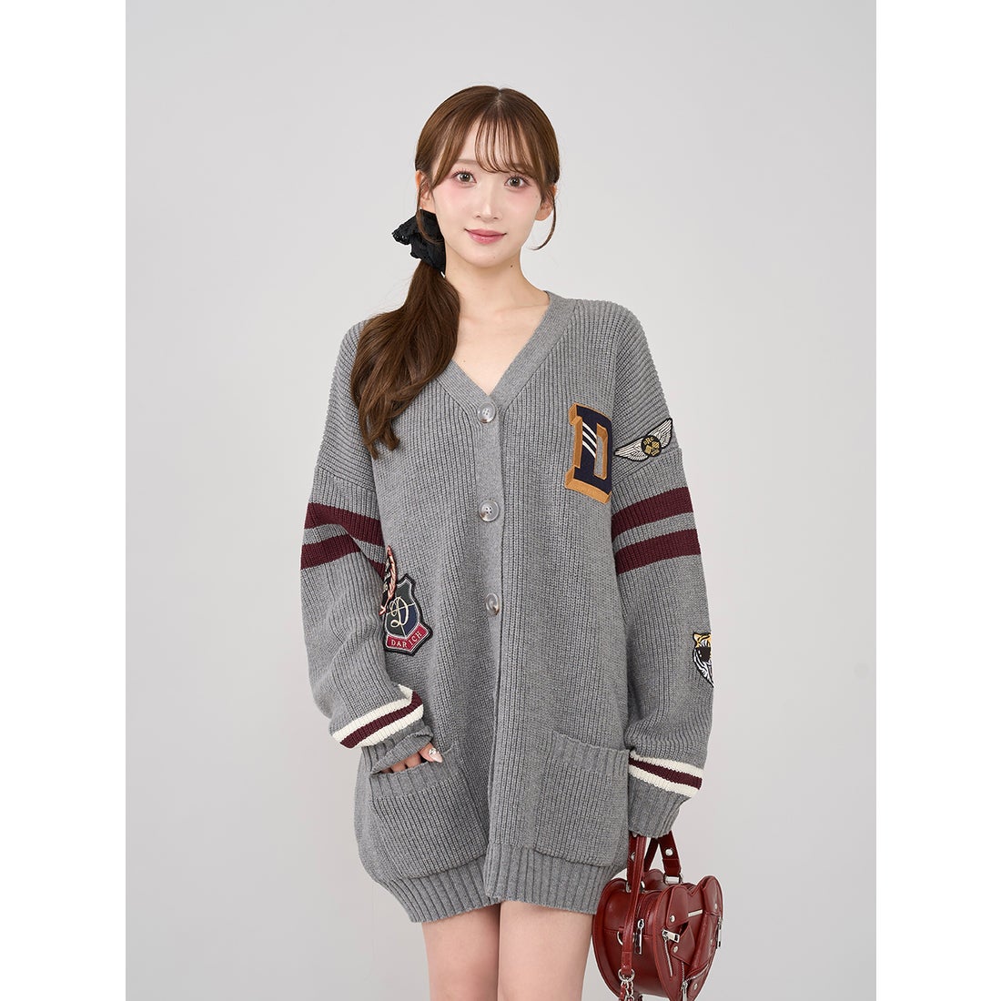 ダーリッチ Darich カレッジワッペンVネックニットカーディガン